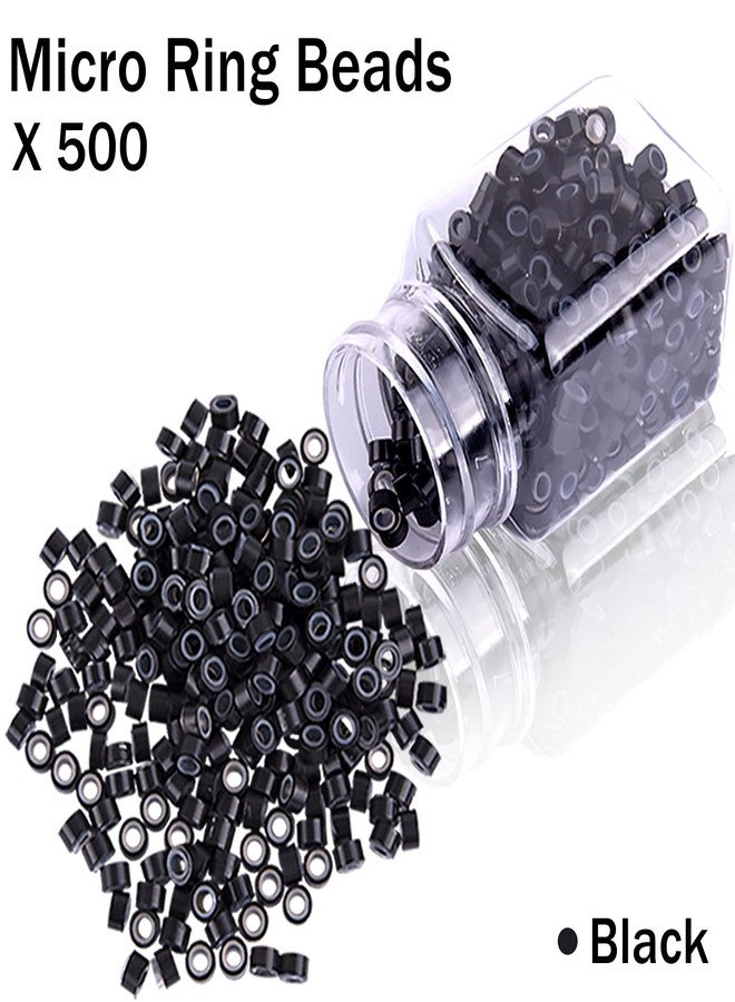 Duufin Hair Extensions Kit 500 Pcs Black Micro Ring Beads 1 Hair Extension Plier 2 Hook Needle Pulling Loop 4 Plastic Alligator Hair Clips 1 Comb and 2 Bags Black Mini Rubber Hair Elastic - Image 5